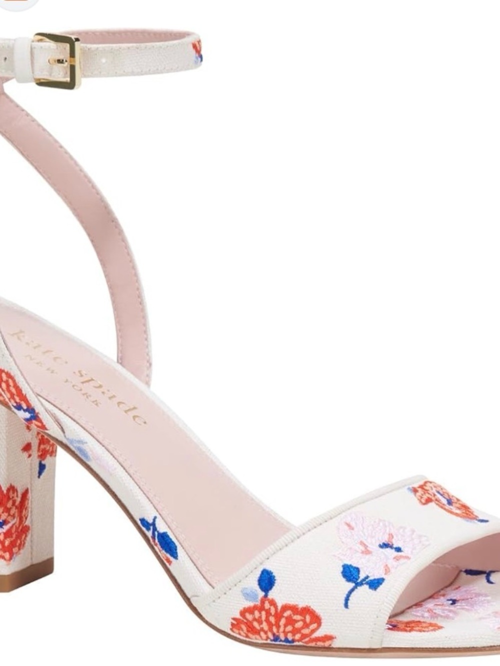 kate spade Delphine Pink and White Floral Ankle-Strap Block Heel Sandals